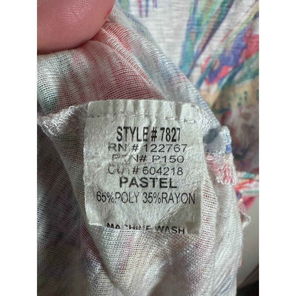 David Cline Tropical Floral V-Neck T-Shirt Dress Womens Medium Pastel Resort - Picture 6 of 7